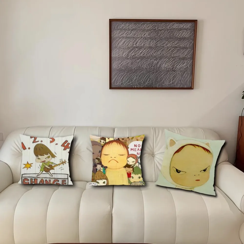 Cartoon Y-Yoshitomo N-Nara Art P-Poster Pillow Case Living Room Accent Couch Back Support Square Lounge Restful Nap Companion ﻿