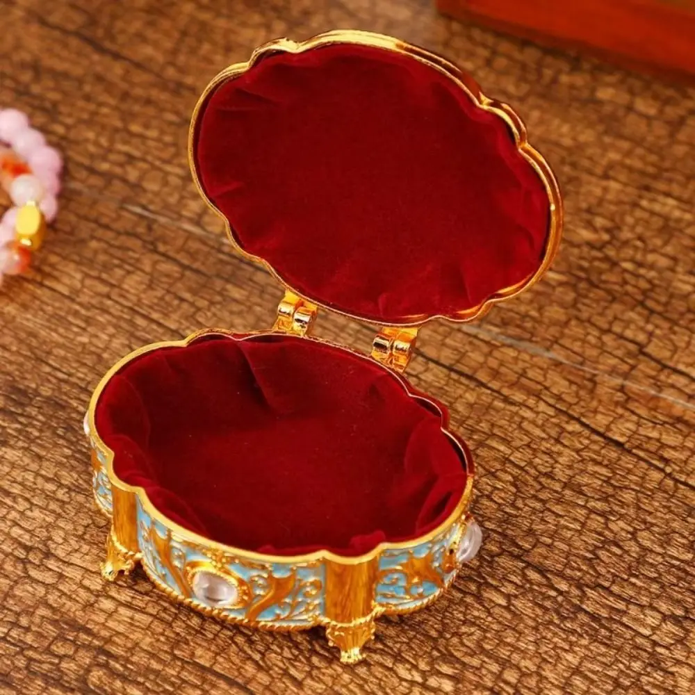 Vintage Style Jewelry Organizer Oval Shape Zinc Alloy Jewelry Storage Case Light Luxury Flip Open Storage Box Jewelry Storage
