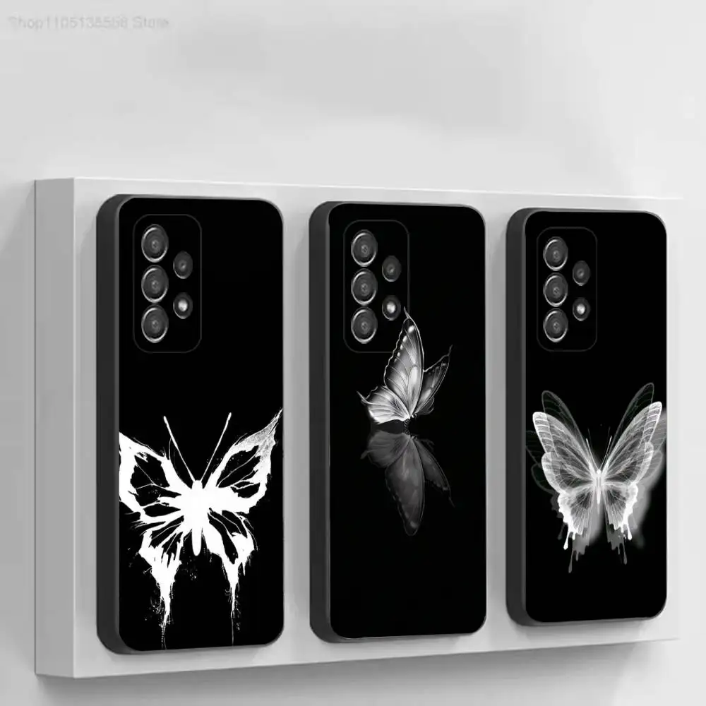 Black B-Butterfly INS Fashion Black Soft Protective Case For Samsung S10,20,21,22,23,24,25,30 Ultra Plus FE Lite