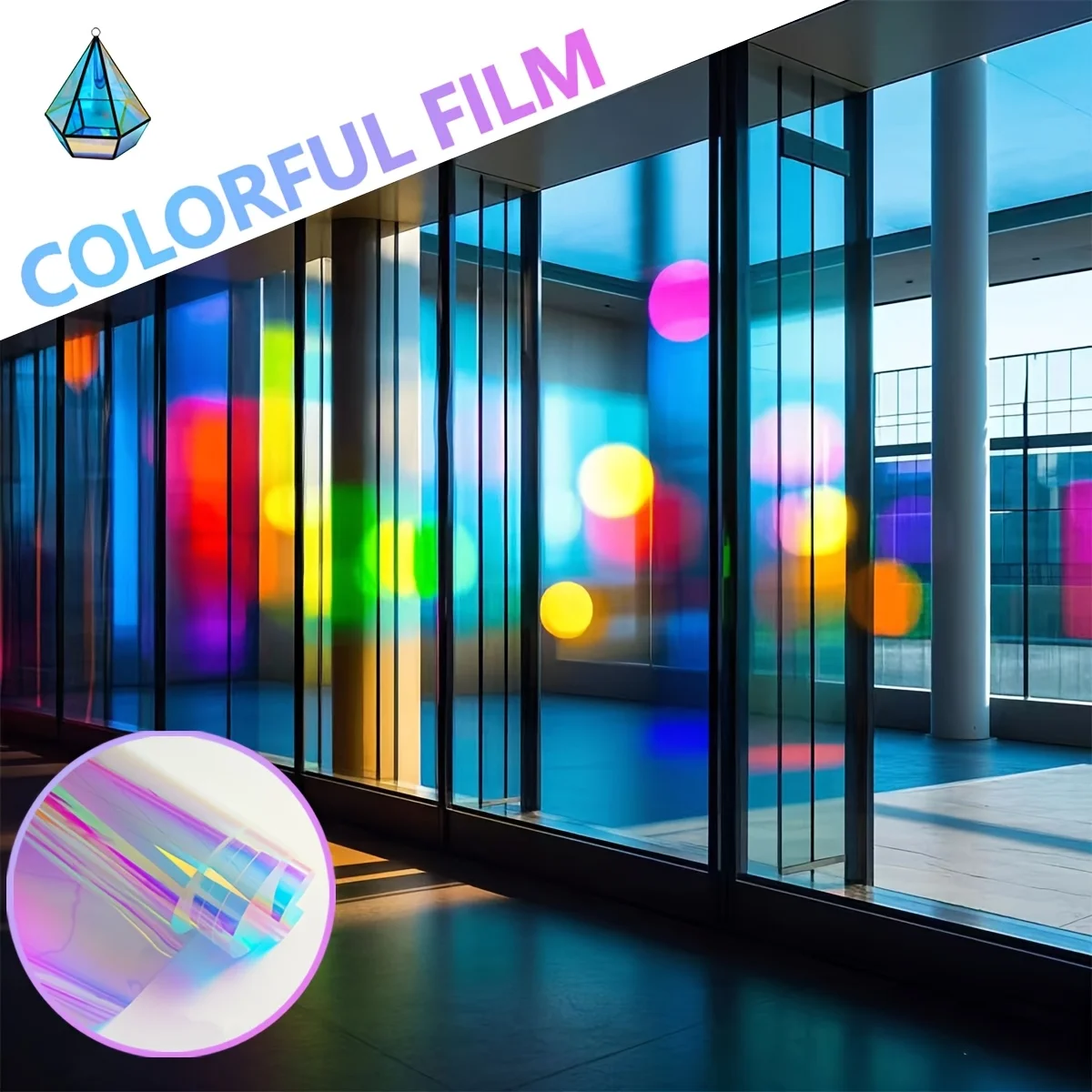 Holographic Clear Window Film Dichroic Colorful Decorative Window Film for Mall Office Self Adhesive Stained Glass