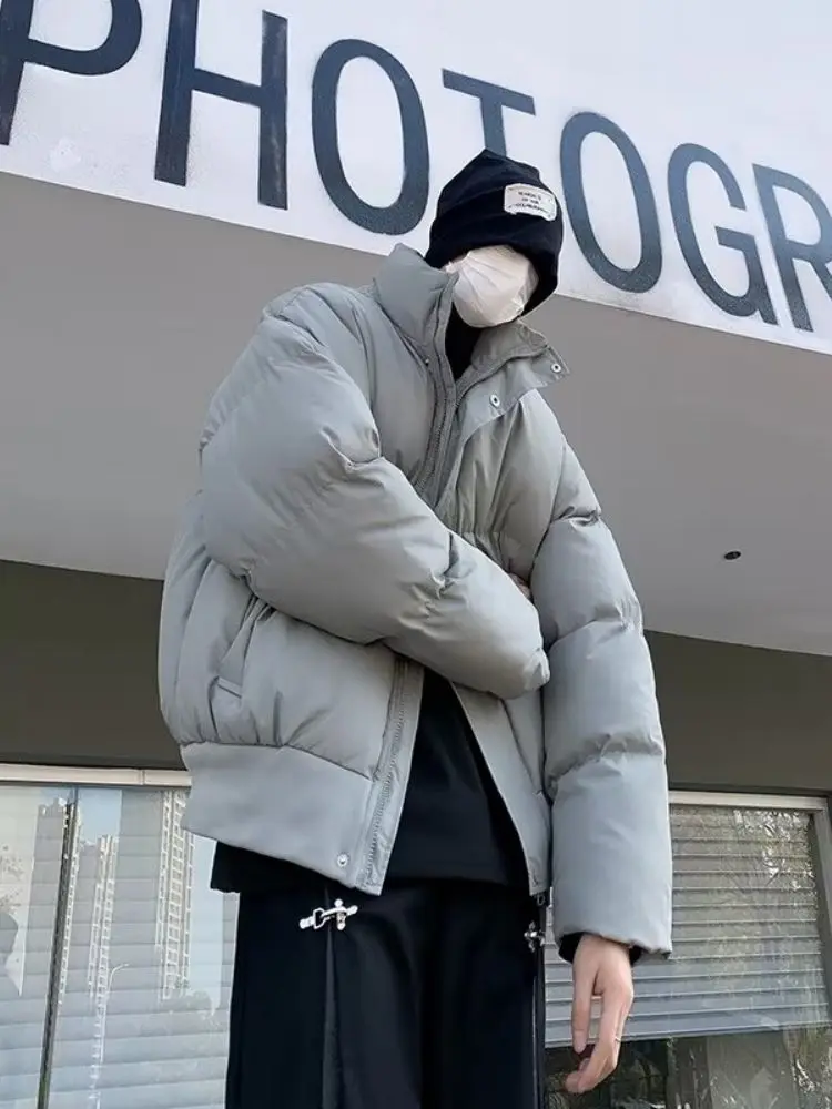 

Men's down Cotton Jaet Thiened Bread Sle Stand Collar Winter Coat Warm Casual Loose Fit Youth Faion Outerwear