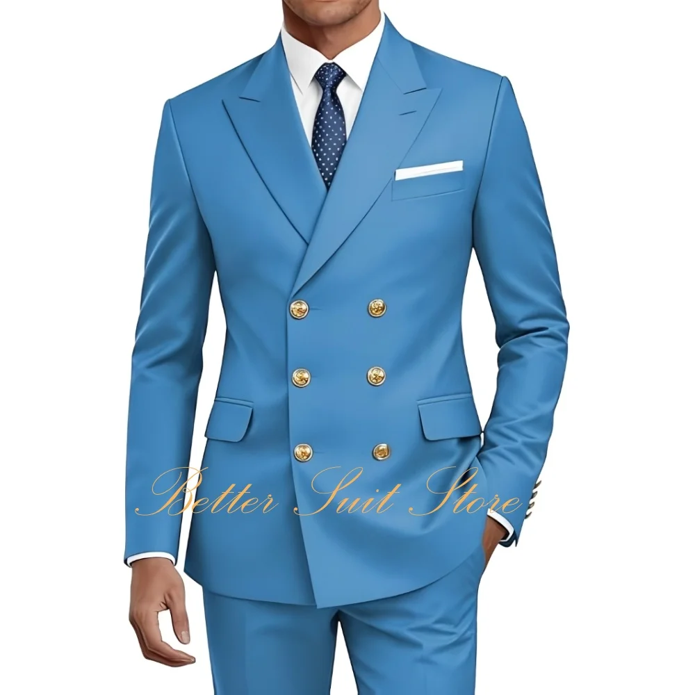 

Formal Business Men's Suit 2 Piece Slim Fit Suits for Men Double Breasted Blazer Pants Wedding Prom Tuxedos