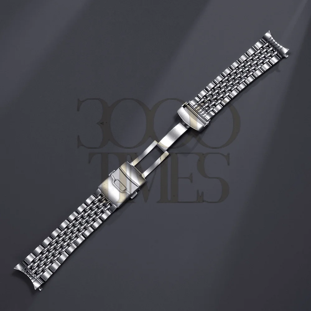 3000 Times Curved End With Spring Bar 20/22MM Silver Stainless Steel Real Bead Of Rice Watch Band Fit For OMG SKX007 Wristwatch