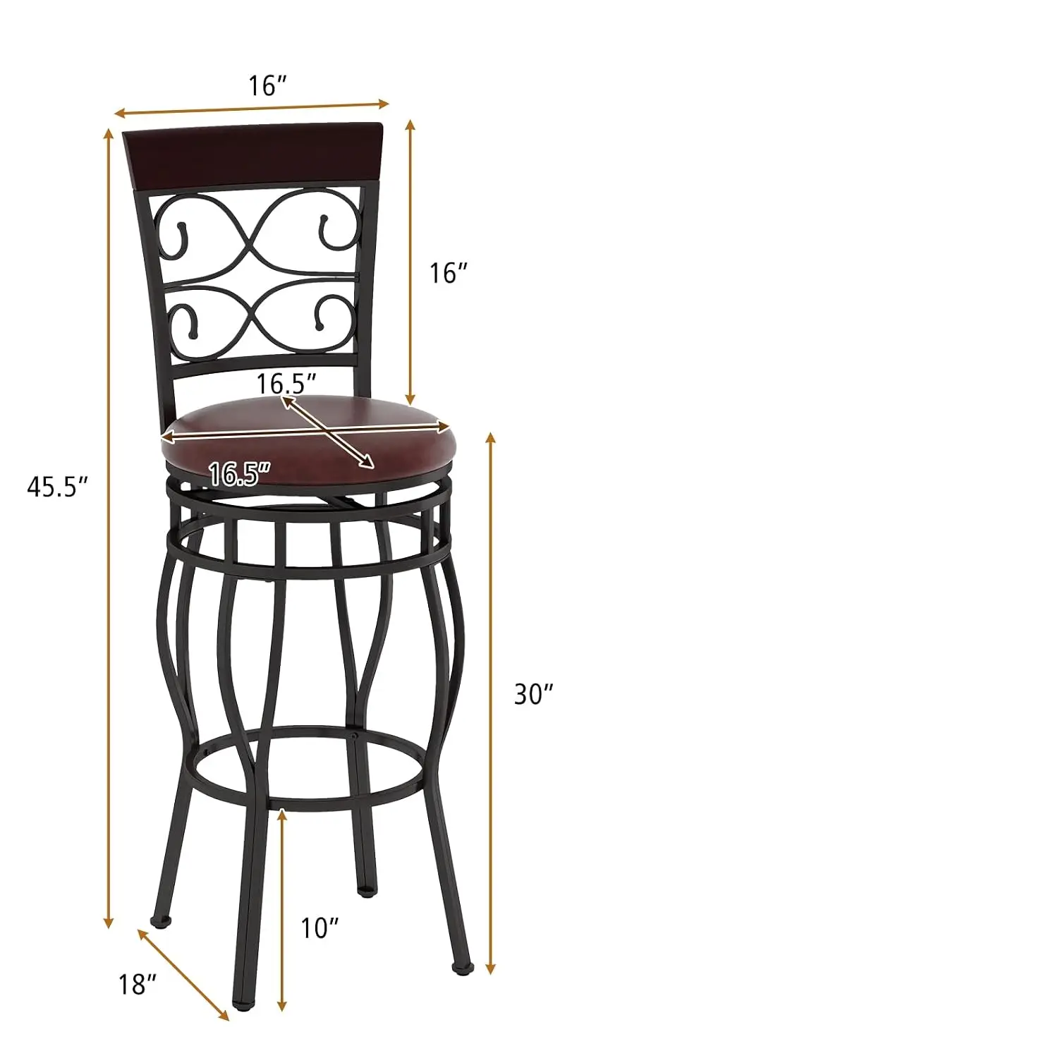 30 Inch Swivel Metal Bar Stools Set of 4 with Leather Padded Seat & Back for Kitchen Pub Bistro, Customized