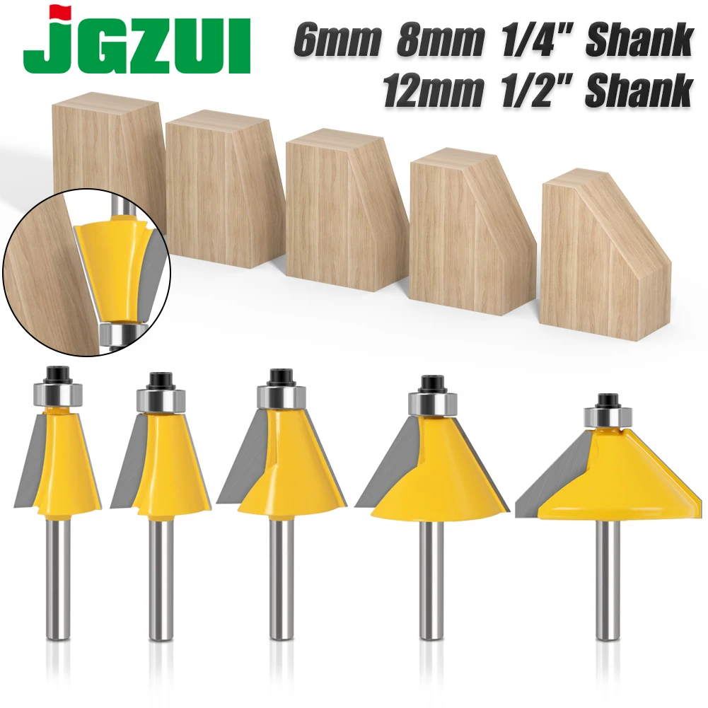 1pc 6mm 8mm 12mm 1/4′′ 1/2′′ Shank High Quality Large 11.25，15，22.5，30，45 Degree Chamfer & Bevel Edging Router Bit Wood