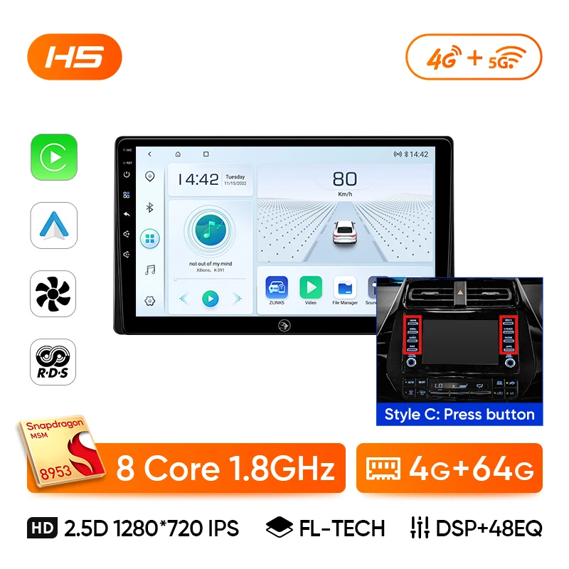 Ainavi Autoradio Voor Toyota Prius 2015 2016 2017 2018 2019 2020 XW50 Draadloze Carplay Android Auto 4G HD IPS Auto Multimedia HDMI