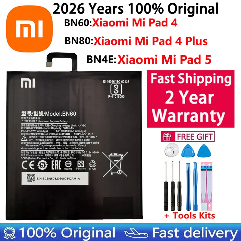

100% Original New High Quality BN60 BN80 BN4E Xiao Mi Tablet Battery For Xiaomi Pad4 Pad 4 Plus Mipad4 Mipad 4 5 Plus Batteries