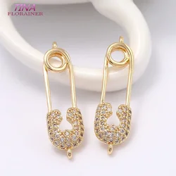 2PCS 7x22MM 14K 골드 컬러 황동 지르콘 브로치 펜던트 매력 고품질 Diy 쥬얼리 결과 액세서리