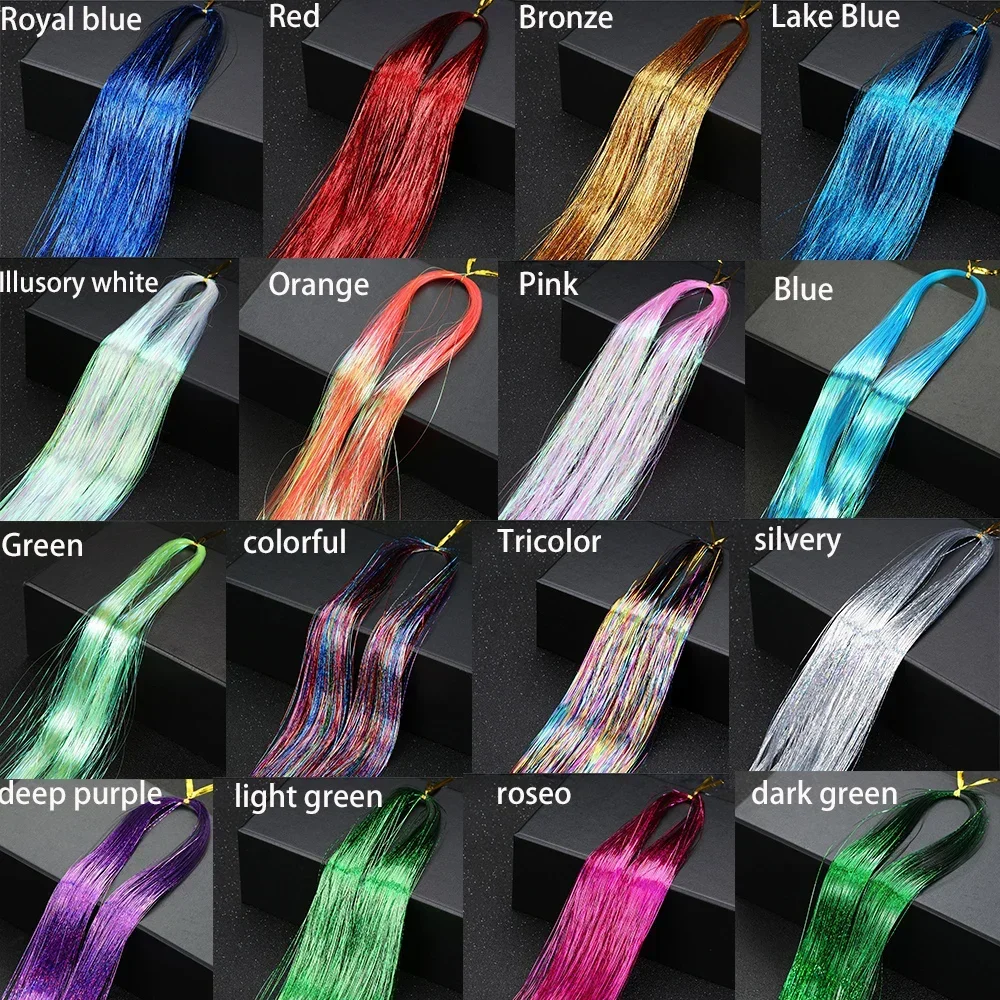 Sparkle Hair Tinsel Rainbow Glitter Strips Hair Extension Shiny Strands Hair Dazzles Women Hippie for Braiding Hairpiece Cosplay