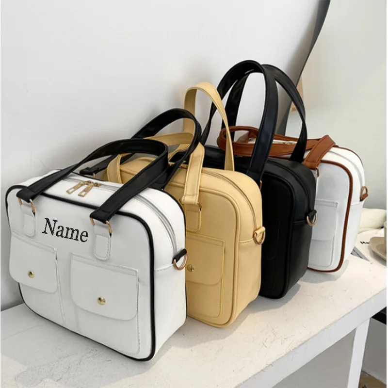 Customized Name Retro Canvas Spliced PU Handbag Women's Bag Fashion One Shoulder Diagonal Straddle Bag