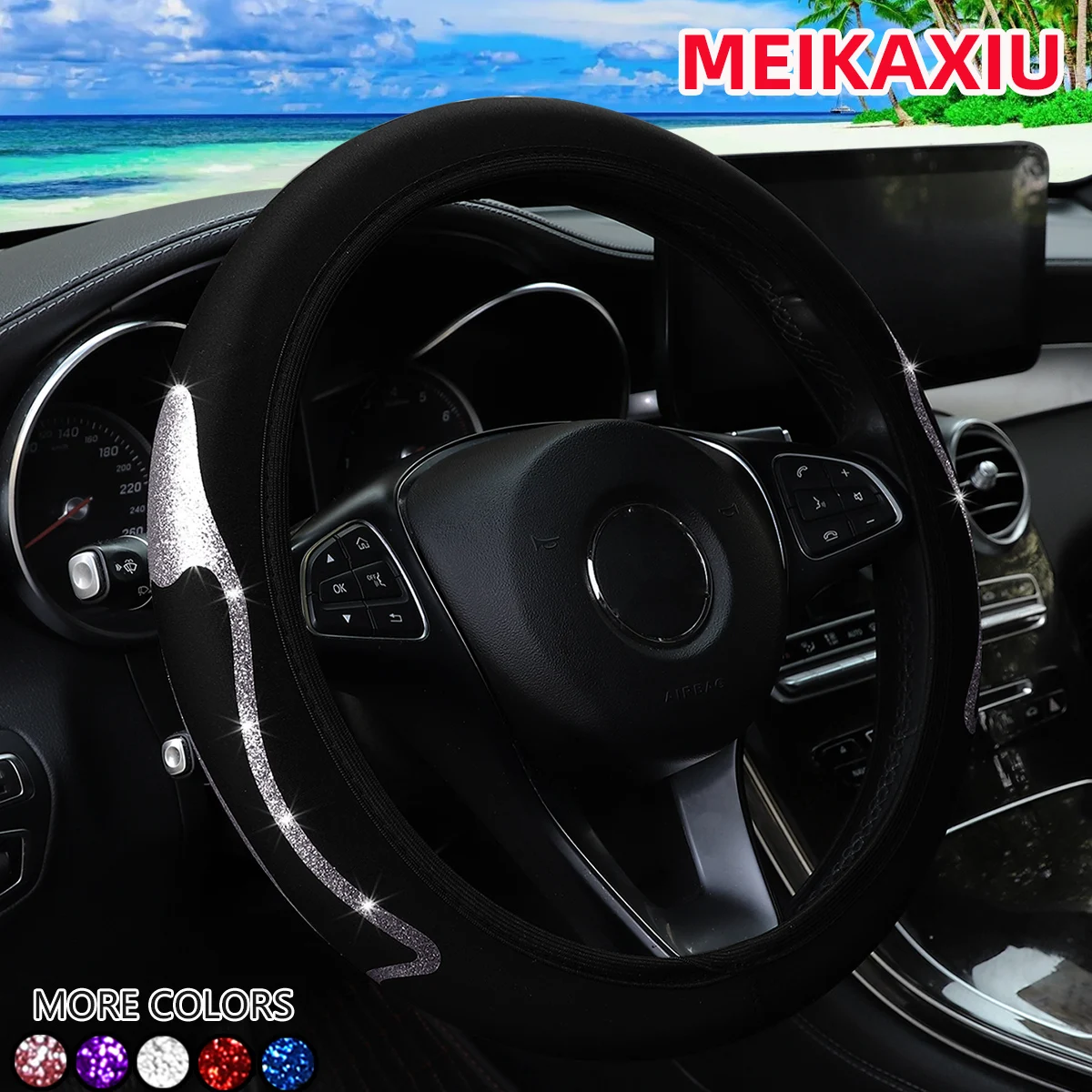 15-Inch Women's Dynamic Car Decoration Flashing Arrows Ring-Free Steering Wheel Cover Car Accessories