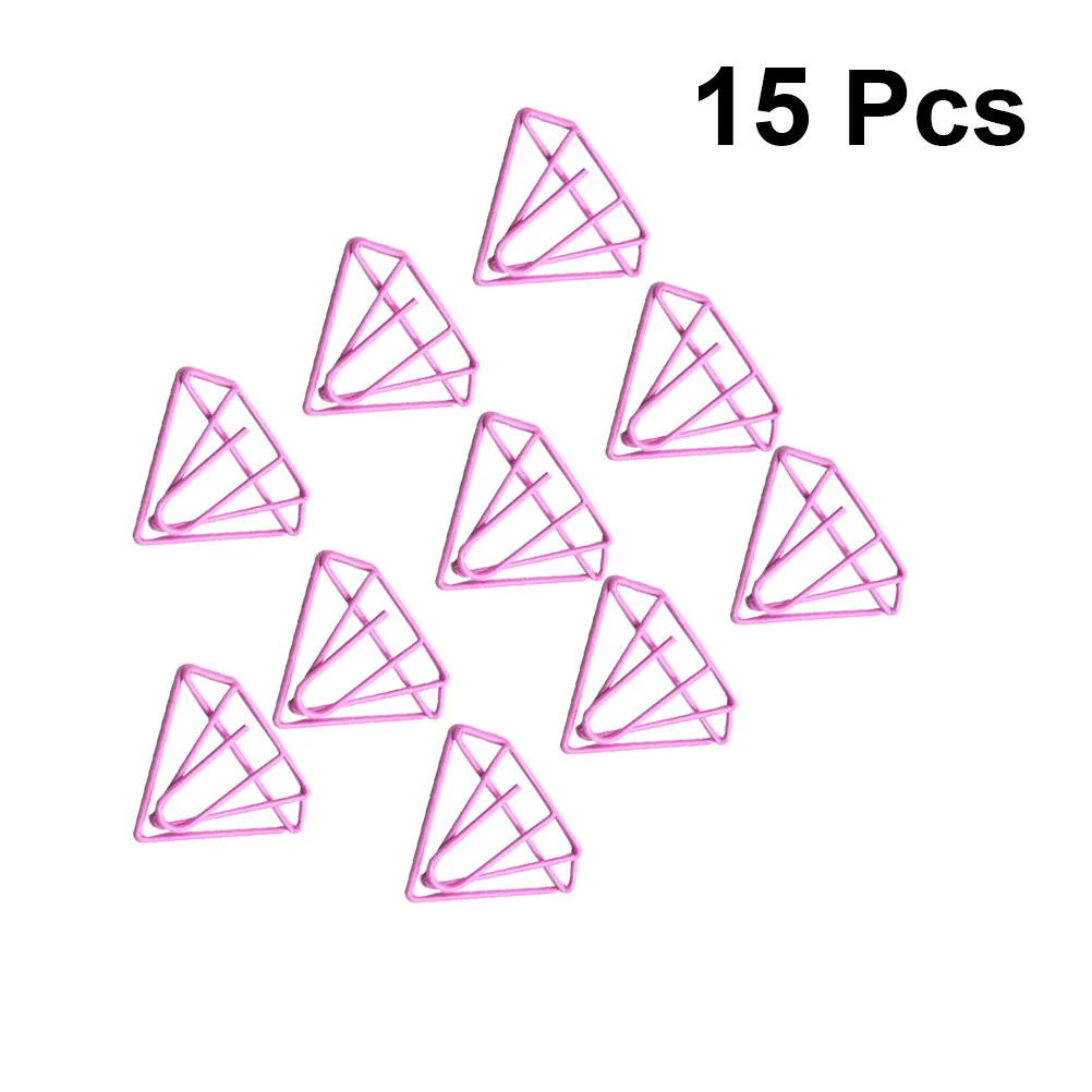 

15Pcs Diamond Shape Paper Clips Pink Strong Hold No Scratch Plastic File Clamps Office Home School Stationery Decorative Letter