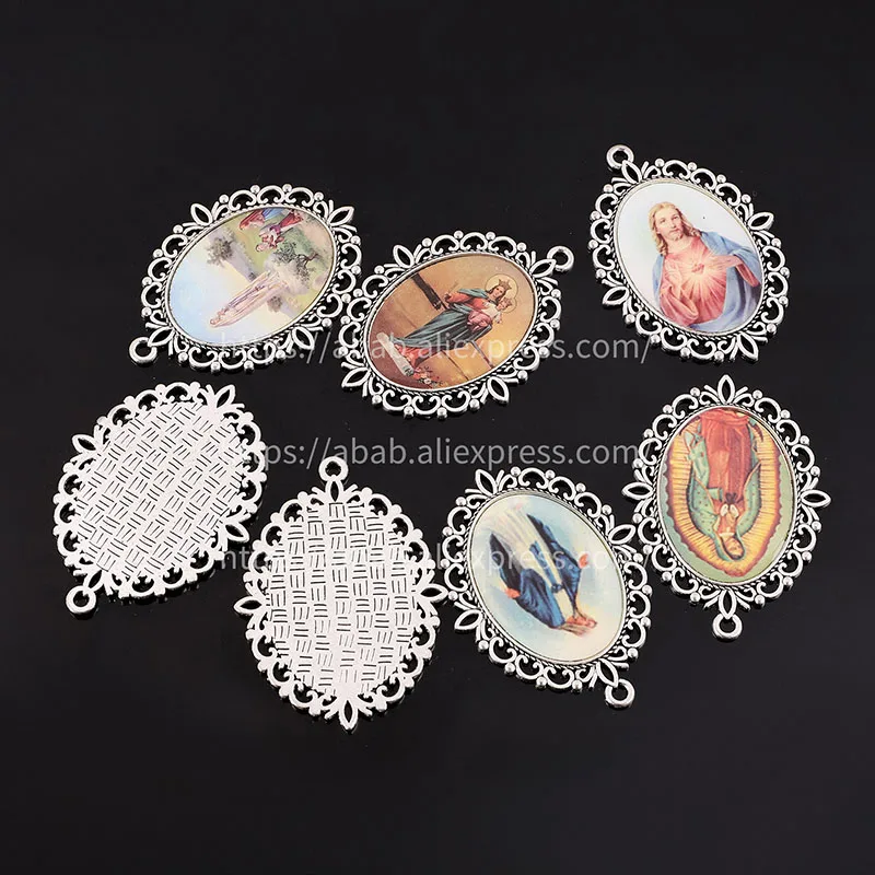 5 pieces/religious medallion mixed with Catholic saint figure Jesus Mary sticker for necklace pendant Cross Jesus