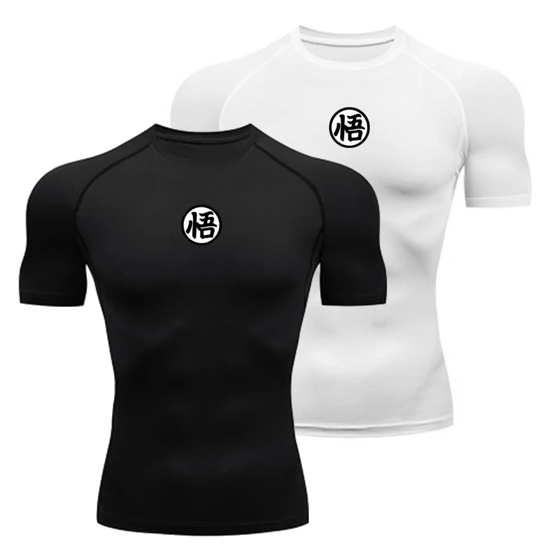 

Japanese Anime Wu Font Compression Shirt Men Fitness Tight Short Sleeve Sport T Shirt Quick Dry Jogging Workout Gym Clothing