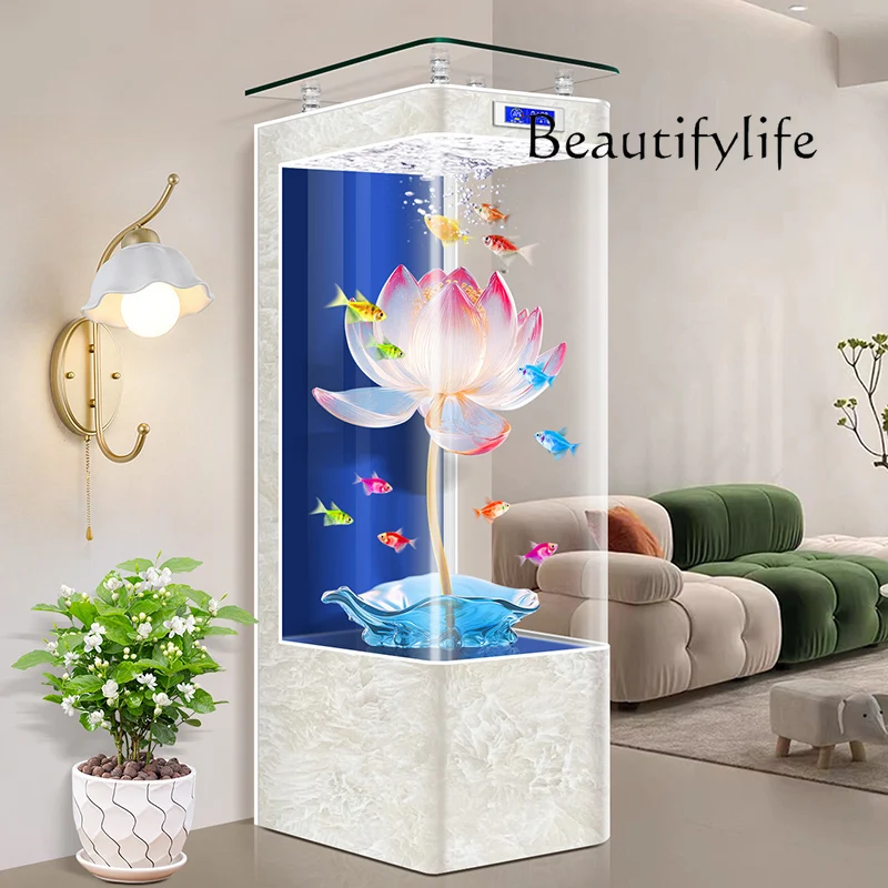 Fish tank living room new hot bending integrated molding vertical small floor ecological aquarium