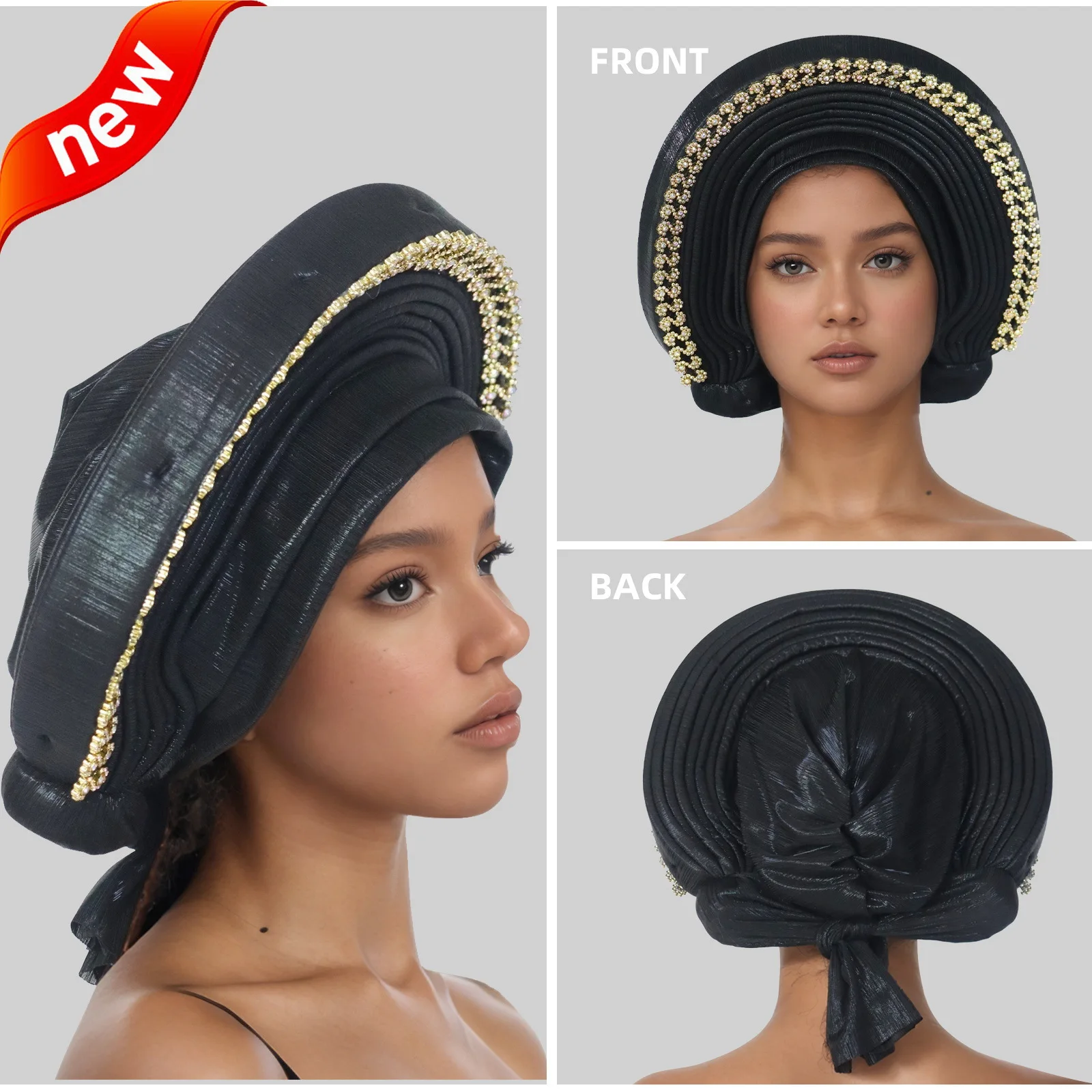 

African Aso Oke Headtie Head wraps Autogele Diamonds Already Made Wedding Headgear Women Ladies Hijab Bonnet Headscarf Turbante