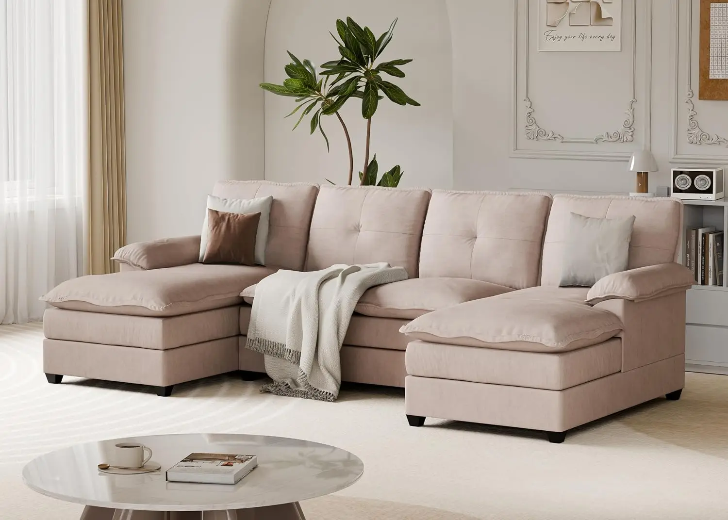 U-Shaped U-Shaped Sectional Sofa, 4-Seat Overstuffed Cloud Couch for Living Room, Deep Seating with Padded Armrests & Double Layer Cushio - Aliexpress Deal