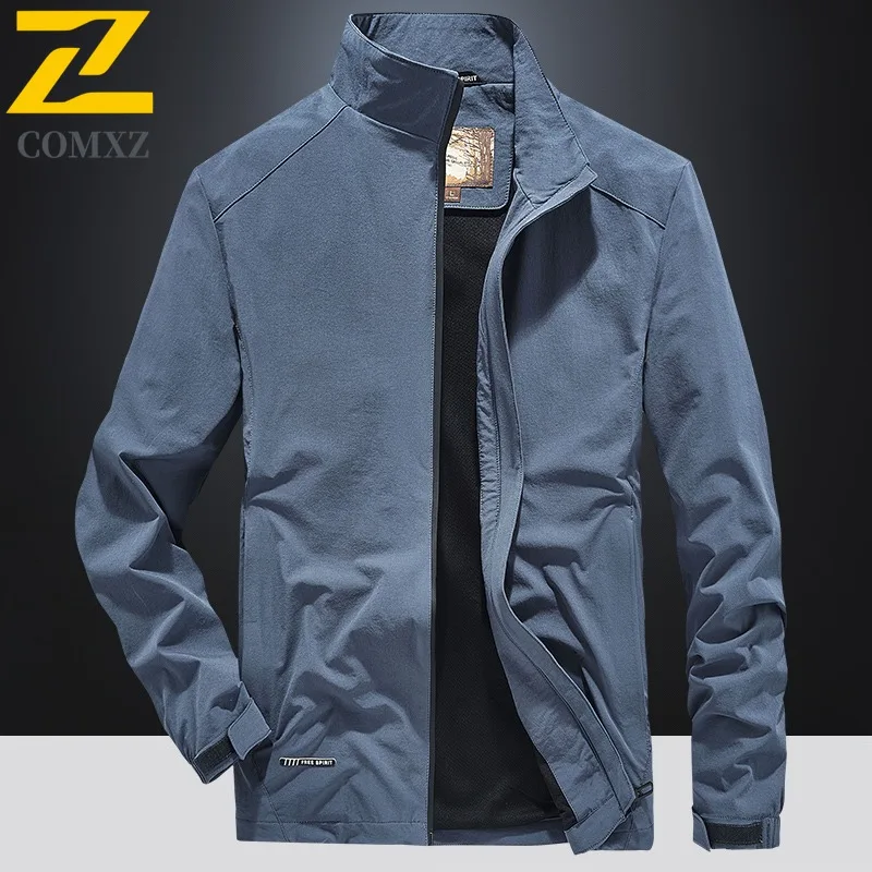 

COMXZ 2025 Мужская ветрозащитная водонепроницаемая теплая куртка четырехсторонняя эластичная легкая дышащая уличная повседневная ветровка с длинным рукавом