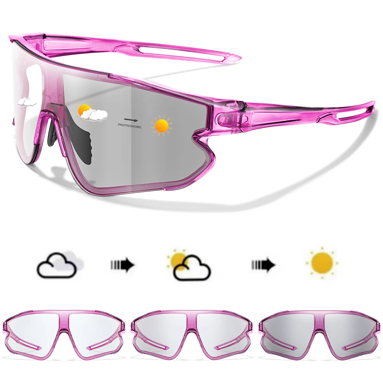 

Photochromic Cycling Sunglasses Big Lens Men Women Outdoor Sports MTB Bike Running Hinking Goggles Sunlight to Grey