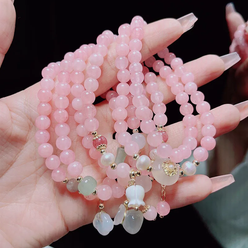 Pink tender 6mm pink Morgan stone bracelet female retro chalcedony lucky bag longevity lock bracelet student hand jewelry