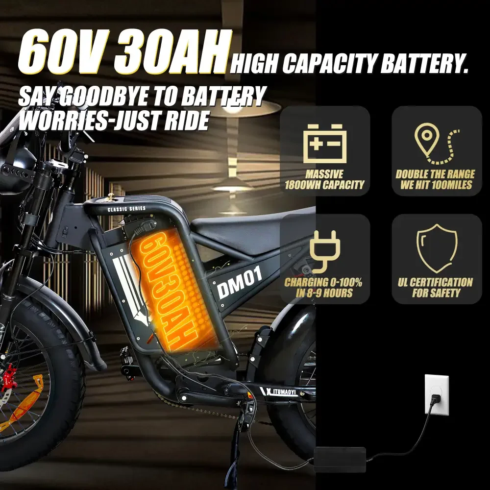 宝路捷 大人用電動自転車 2000W 60V 30AHバッテリー 電動マウンテンバイク デュアルサスペンション 電動自転車 20インチタイヤ Eバイク