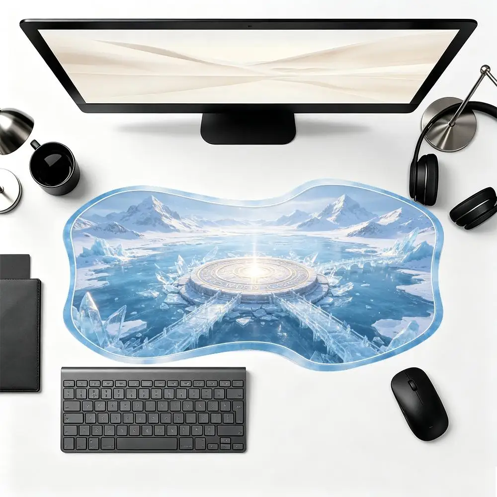Special Shaped Ice Crystal Temple Desk Mat Large Size Non Slip Base Creative For Fantasy Office Decor