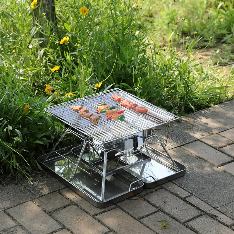Outdoor folding grill Amazon hot-selling stainless steel portable wood stove camping barbecue grill incinerator