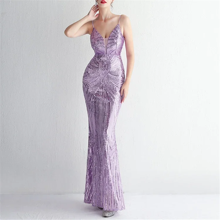 Robe de Soirée Élégante à Paillettes pour Femme, Longue, Exclusive