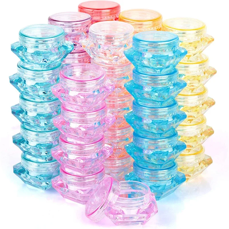 

50 шт. пустых мини-контейнеров для косметики в форме бриллианта, 3 г/5 г, пластиковые баночки для крема для лица, дорожные флаконы для лосьона, контейнеры для теней для век