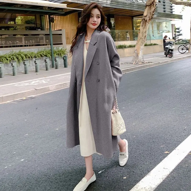 Elegant Woolen Coat Women's Hepburn Style Korean System Spring Autumn New Model Miniature Thickened Short Length for Middle-Aged
