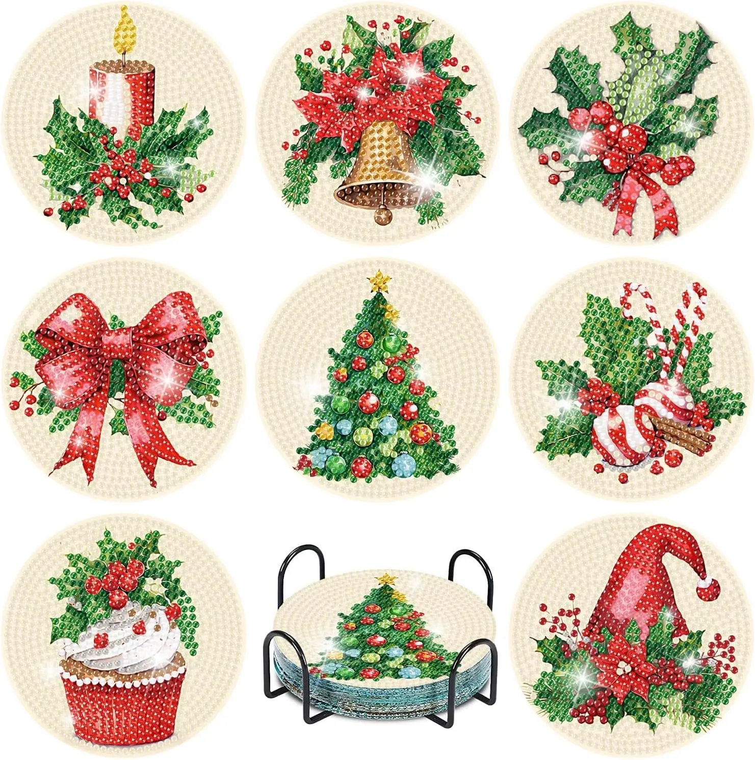 

8 шт. рождественские алмазные художественные подставки, наборы с держателем, рождественский колокольчик, конфеты, свечи, алмазная живопись, подставки, акриловая чашка C