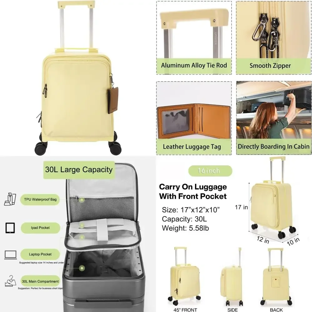 

16-дюймовый чемодан UNIKER с твердым корпусом и подстаканником, одобренный в кабине, чемодан на колесиках для воздушных путешествий