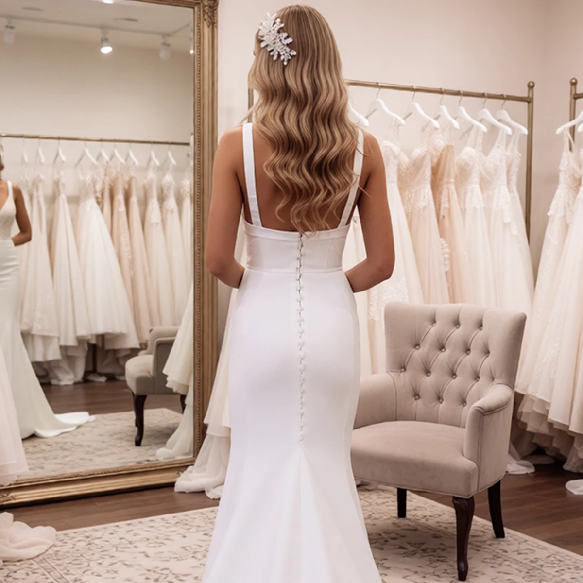 Elegant Square Collar Backless Wedding Dresses For Bride Long Vestidos Novia Sheath Mermaid Bridal Party Gown For Women