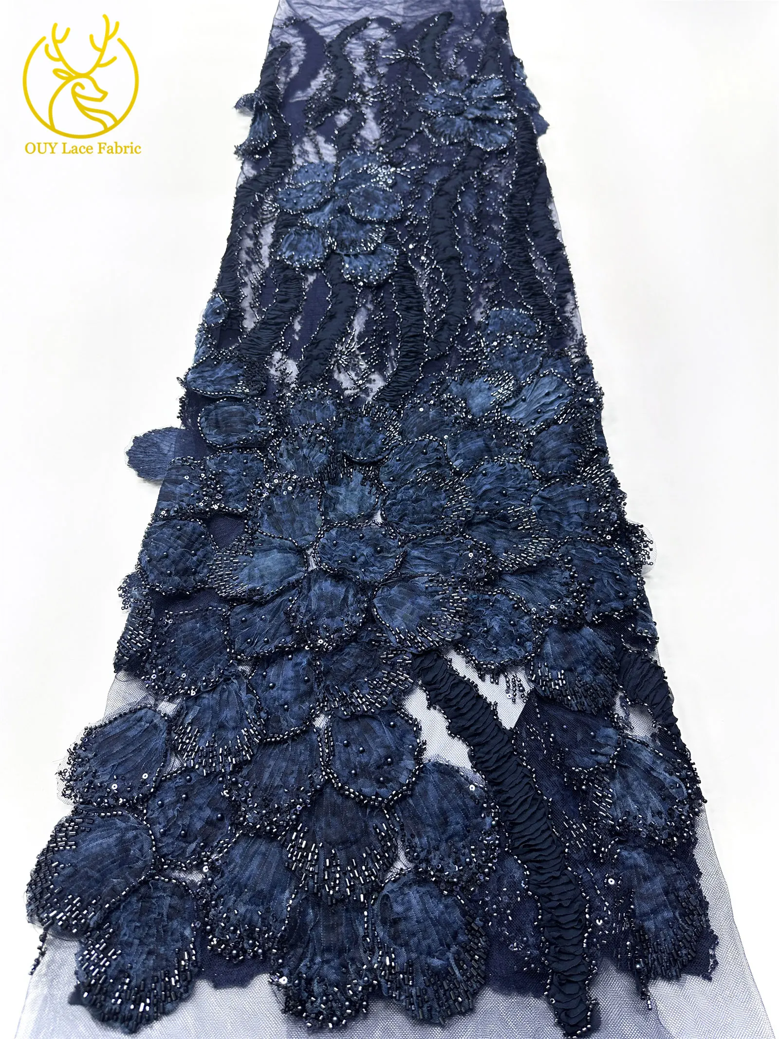 3D Mode Französisches Hochzeitskleid Mesh-Stickerei Pailletten Spitzenstoff Afrikanischer Nigerianischer Perlen-Spitzenstoff Brautkleid Partykleid – Detail 22
