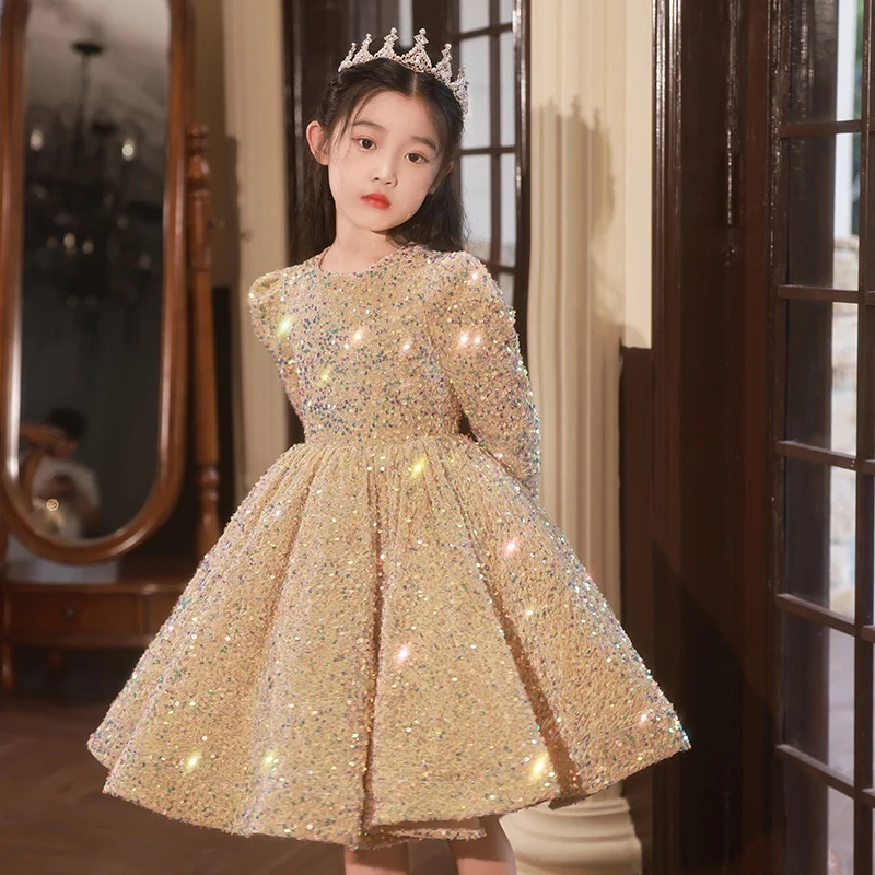 

Girl Dress Kids Baby Party Birthday Evening Gown 2024 Diamond Spring Autumn Cotton Birthday Gift Flower Girl Dress Children Clot