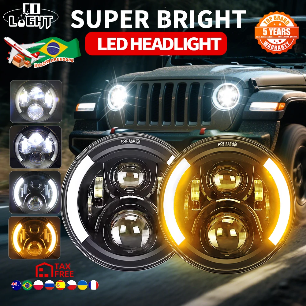 CO LIGHT E9 coche 7 "faro Led alto/bajo H4 Halo ángulo ojos para Harley urbano BMW Jeep JK 4x4 Suzuki Samurai Wrangler todoterreno 12V