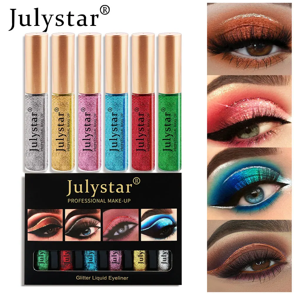 

6Pcs/Box Colorful Liquid Eyeliner Set Glitter Eyes Liner Pen Stick Sequins Kit Smooth Waterproof Diamond Party Club Cosmetics