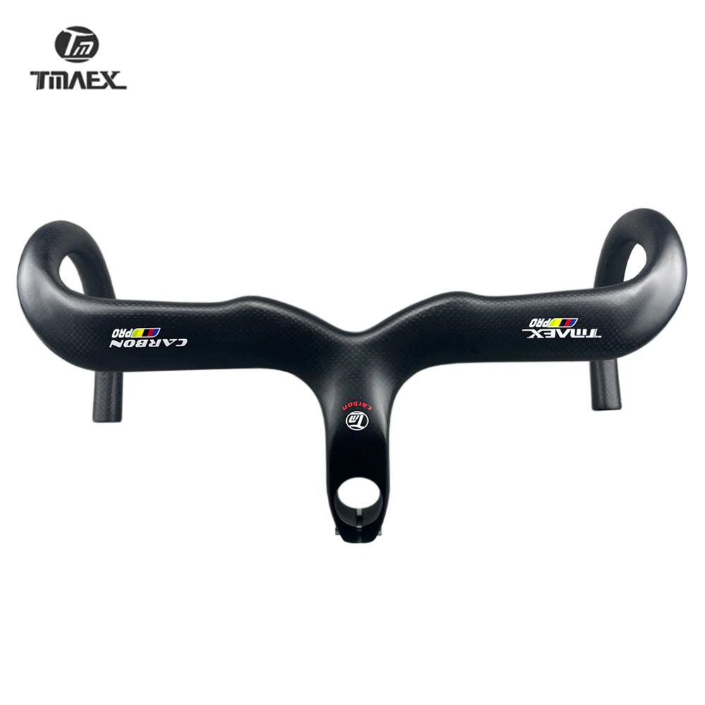 Karbonowa kierownica rowerowa TMAEX, ultralekka, zintegrowana kierownica i wspornik, części do rowerów szosowych, mat 3K, błyszcząca