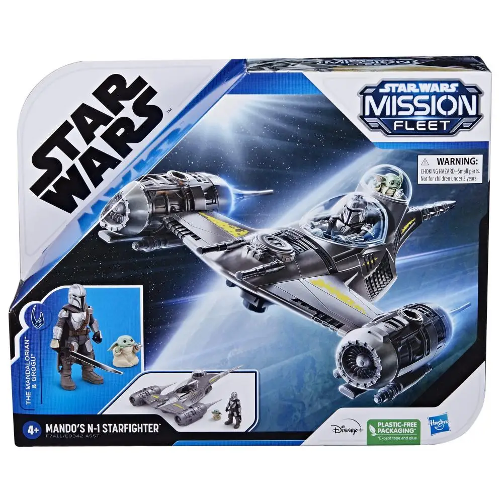 Star Wars Mission Fleet Mando's N-1 Starfighter, Grogu & Mandalorian Action Figure Set, Ships, Toys for 4 Year Old Boys & Girls