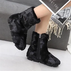 Mink Fur Women Winter Warm Boots Furry Flat Botines Mujer Platform Shoes Ladies Black Botas Femininas Skidproof Snow Fur Boots