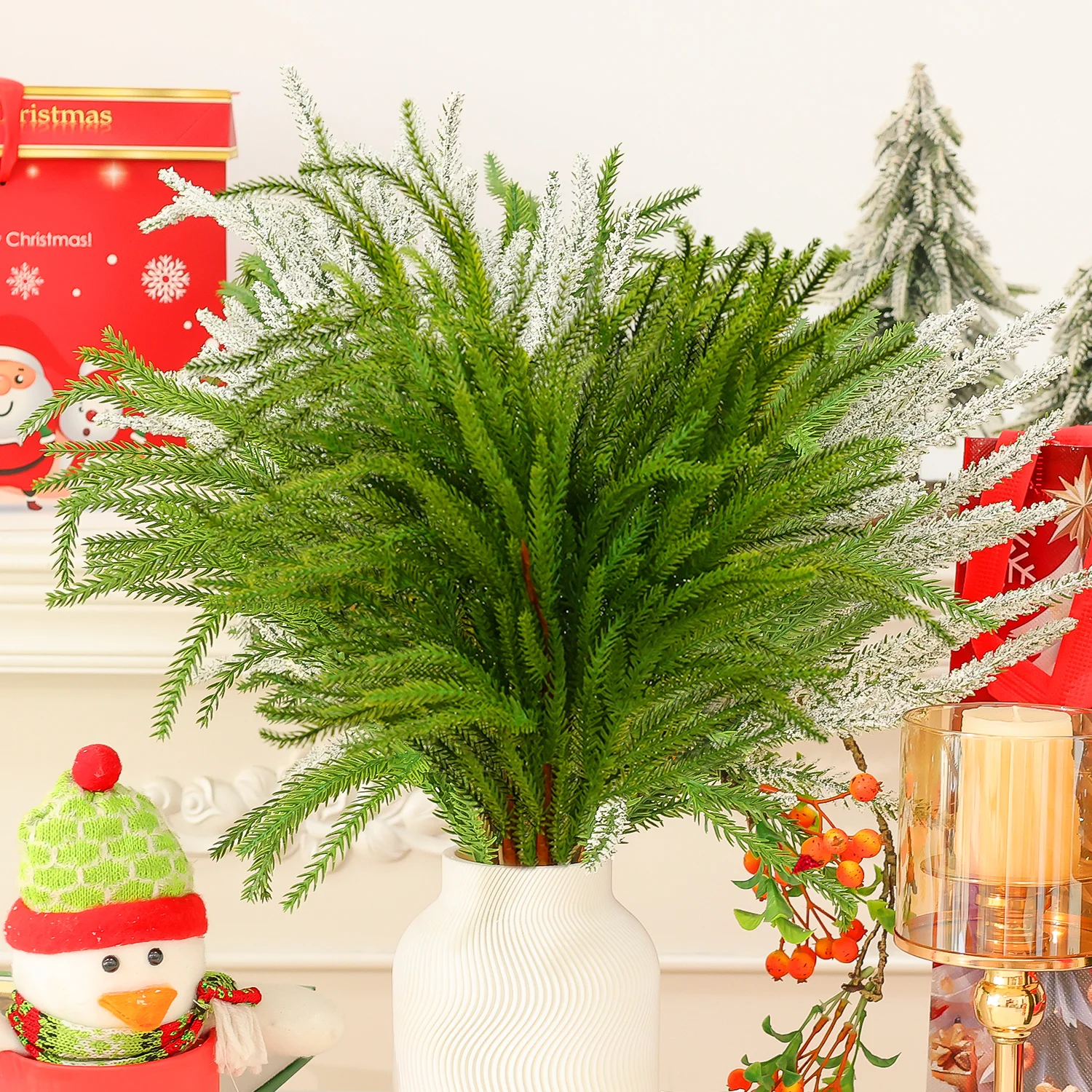 عيد الميلاد نورفولك فروع الصنوبر الاصطناعي الصنوبر إبرة سلاسل DIY بها بنفسك إكليل إكليل النباتات وهمية الخضرة للحزب ديكور الحلي