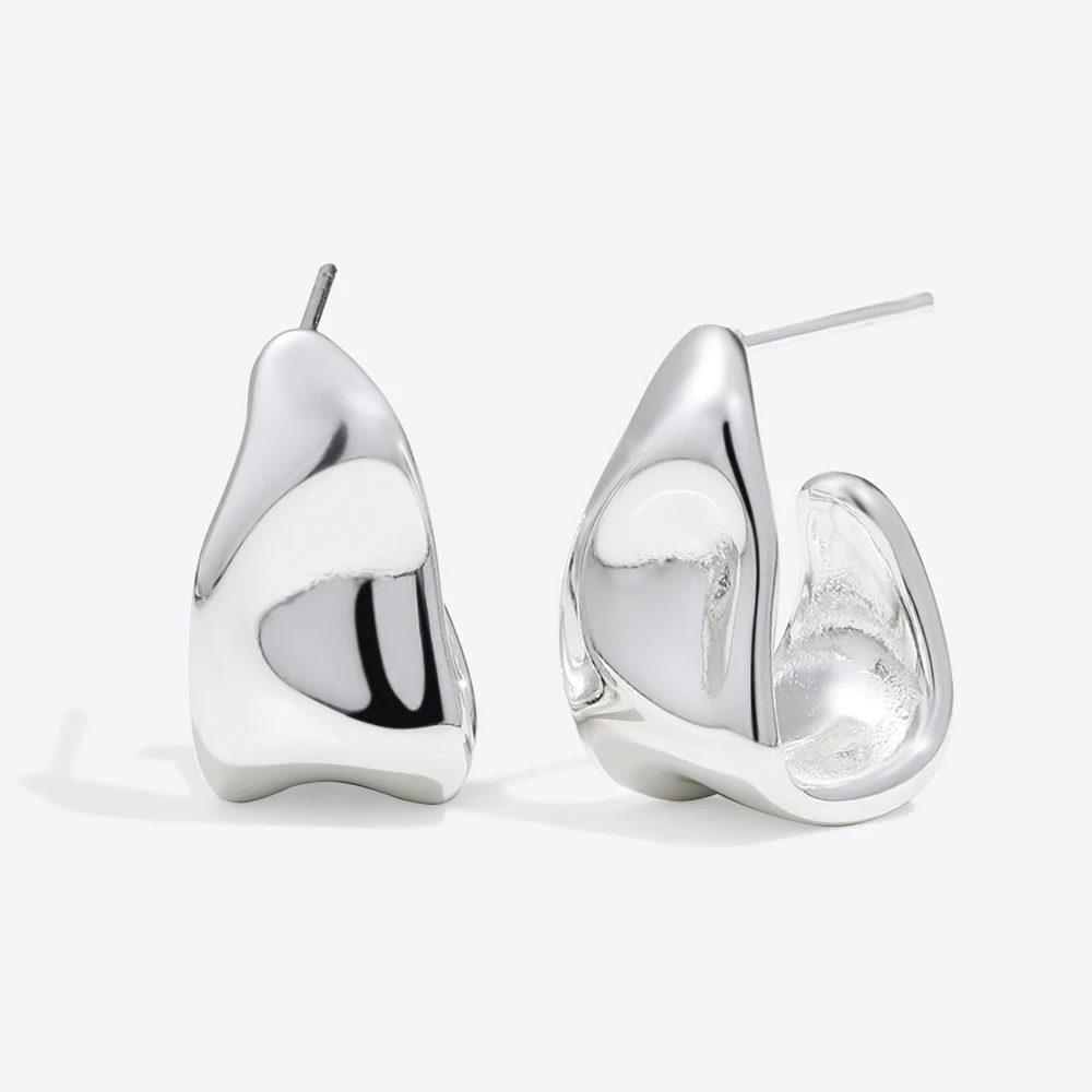 

Glossisland 925 Silver Plated Stainless steel Tin Foil Texture Irregular Table Trapezoidal Earrings Trendy Jewelry Accessories