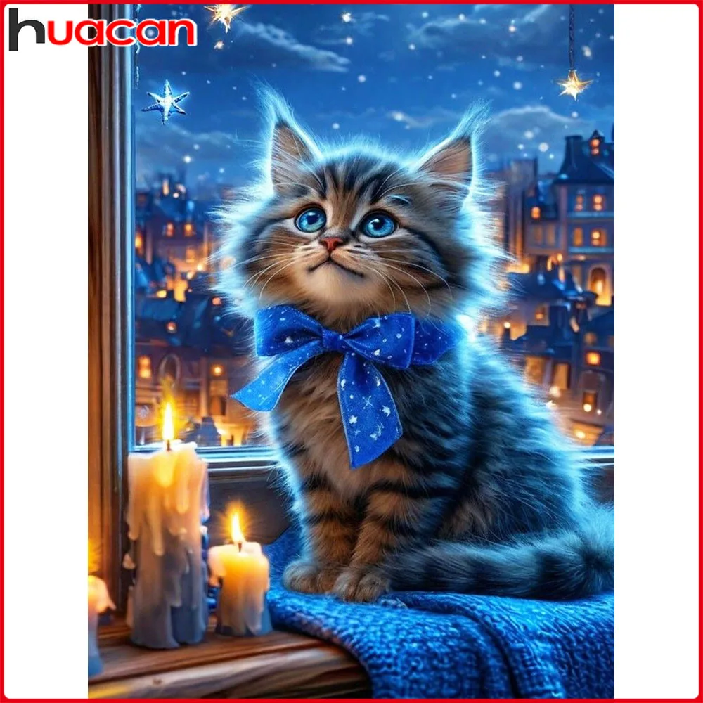 Huacan DIY Diamant Malerei Katze Gebäude Diamant Mosaik Tier Landschaft Kunst Bild Von Strass