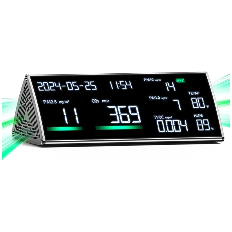 【ГОРЯЧИЙ】Монитор качества воздуха-TVOC, PM2,5, PM1,0, PM10, дисплей температуры, влажности и времени, тестер качества металлической поверхности