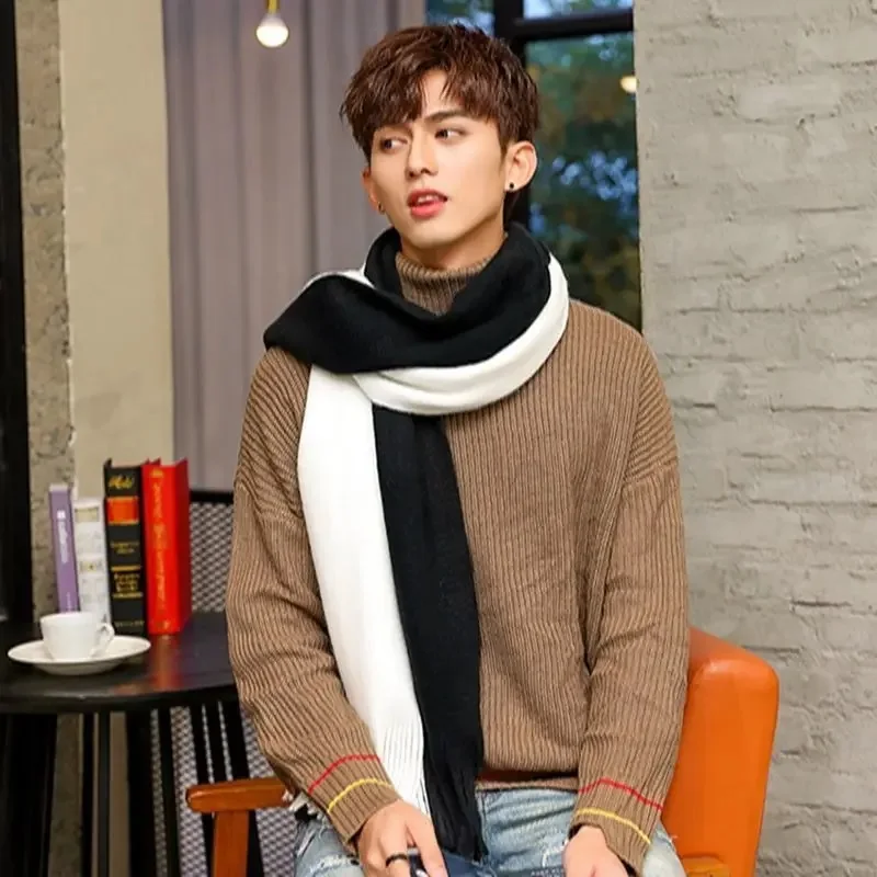 Fashion Classic Men Scarf Korean Version Warm Knitted Thick Thermal Simple Solid Muffler Winter Long Soft Windproof Scarves Male