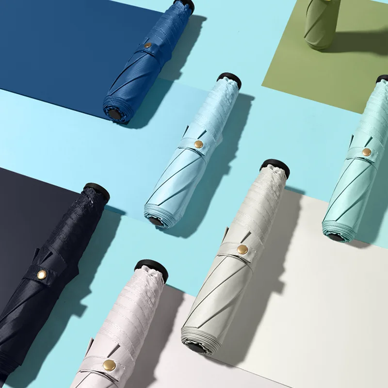 Tri-Fold Umbrella Light Folding Portable Pocket Pencil Feather Sunny And Rainy Dual-Use Sun-Proof