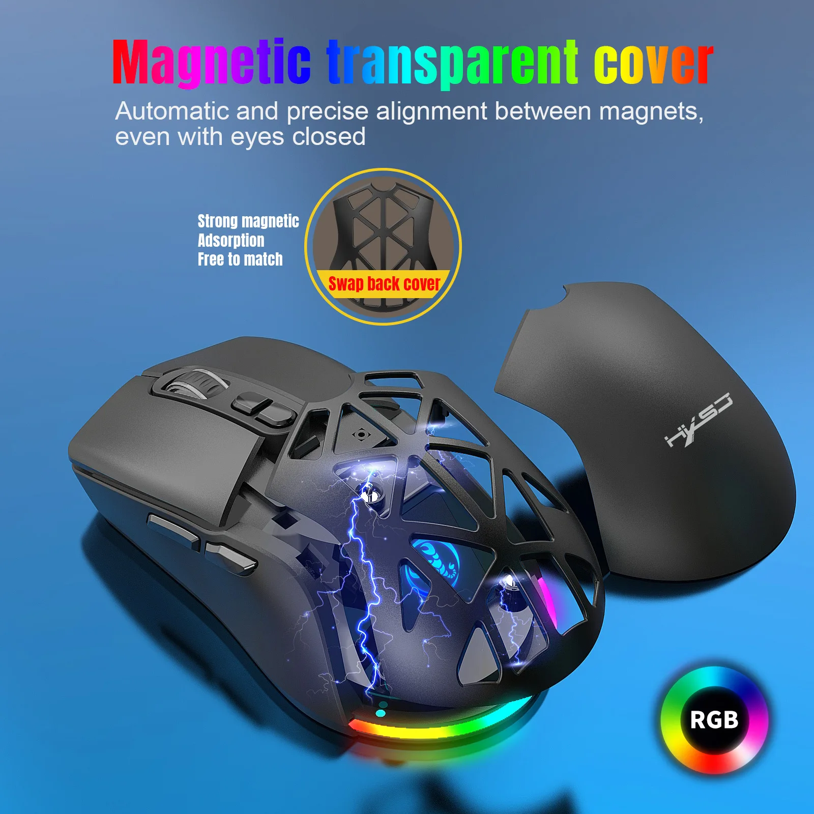 

Honeycomb Wireless Mouse Bluetooth 2.4G USB Dual Modes Connection RGB Lighting Mouse 4800DPI Honeycomb Shell T26 Lightweight