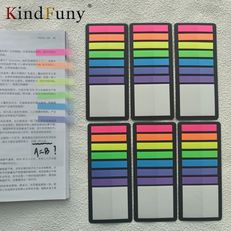 KindFuny 6 Packs Color Stickers Transparent Fluorescent Index Tabs Flags Sticky Note Stationery School Office Supplies