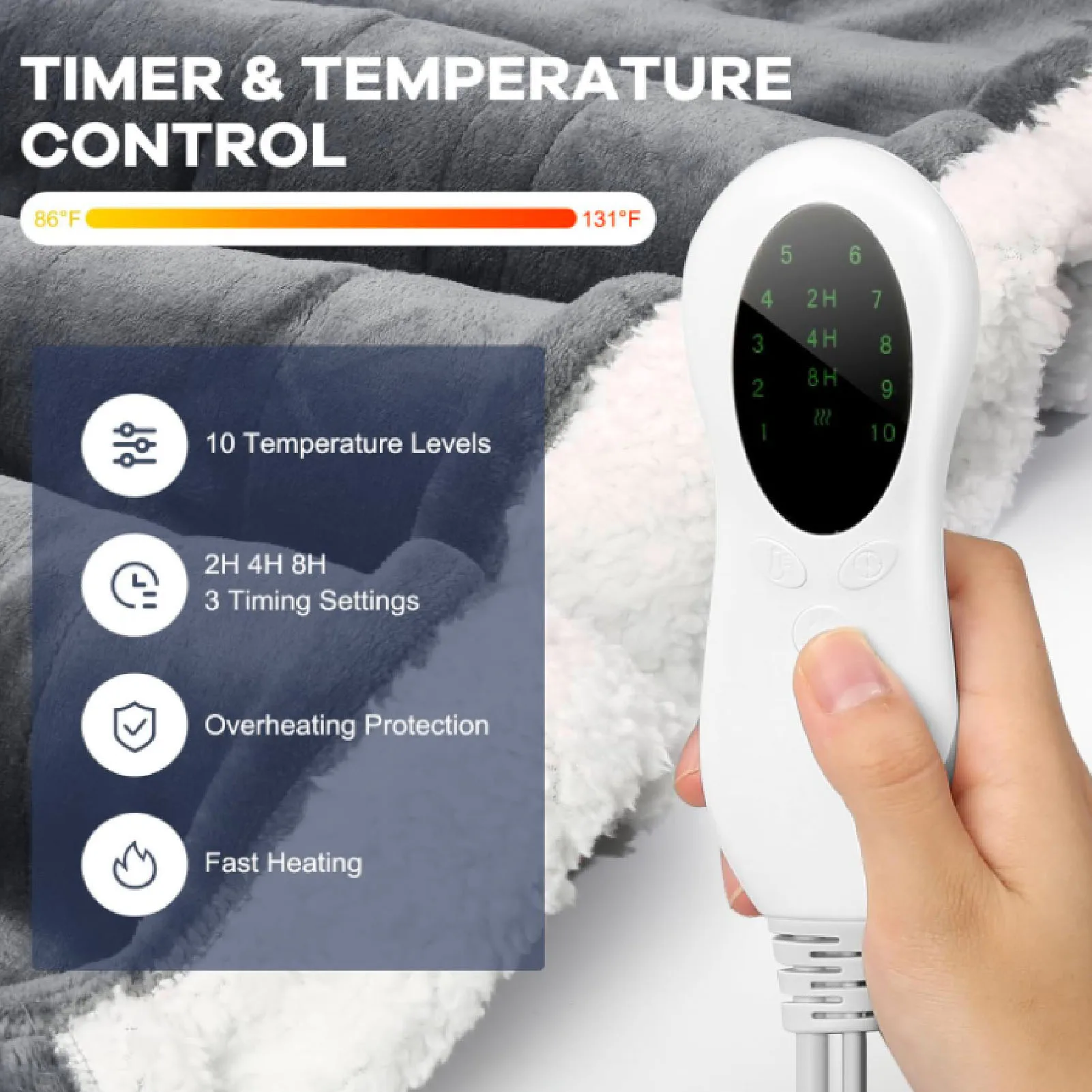 Heated Blanket with Sleeves Hood and Foot Pocket Flannel 10 Heating Levels Electric Wearable Blanket with 3 Time Setting view 3