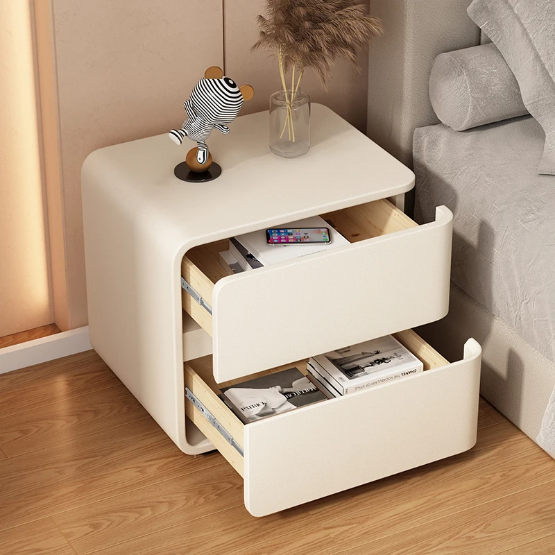 Nordic Color Leather Bedside Table Modern Style Living Room Brown Side Cabinet Bedroom Wooden Nightstands End Table image 5
